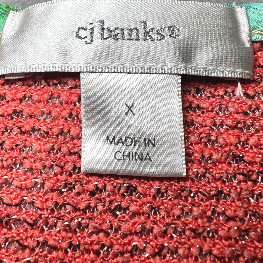 CJ Banks Womens Size 1X Floral Top Mixed Media Rhinestone Coral Knit Back Breezy - Picture 4 of 11